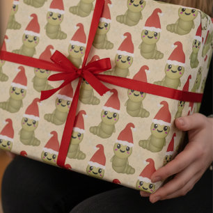 Papier Cadeau Cadeaux de vers de Noël mignons dessinés à la main