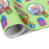 Papier Cadeau Cadeaux lunaires verts avec photos (Coin rond)