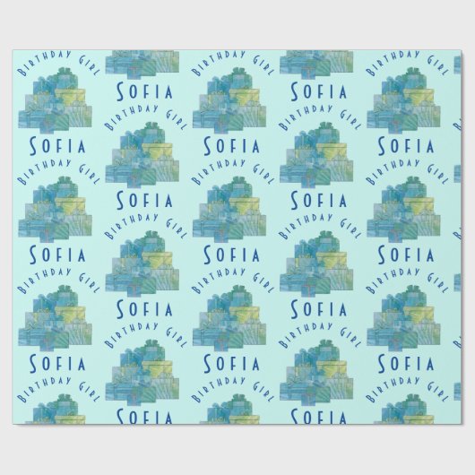 Papier Cadeau Cadeaux mignons pour Anniversaire Fille Bleu Vert (Plat)