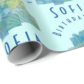 Papier Cadeau Cadeaux mignons pour Anniversaire Fille Bleu Vert (Coin rond)