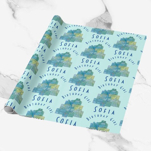 Papier Cadeau Cadeaux mignons pour Anniversaire Fille Bleu Vert