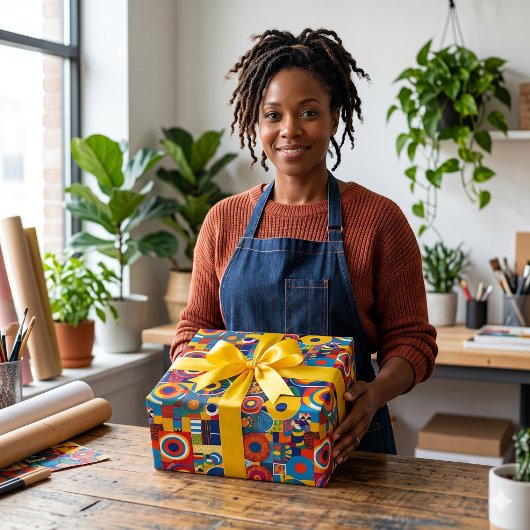 Papier Cadeau Cadeaux vibrants à motifs géométriques patchwork a
