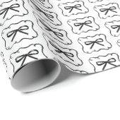 Papier Cadeau Cadre à ruban bouclé et nœud noir Chic Whimsical (Coin rond)