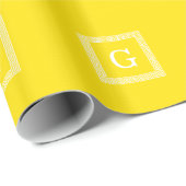 Papier Cadeau Cadre de clé grecque blanche jaune #1 Monogramme i (Coin rond)