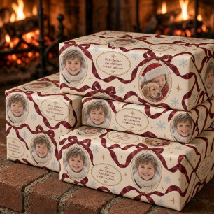 Papier Cadeau Cadre de ruban vintage Photo Collage Nœud bordeaux