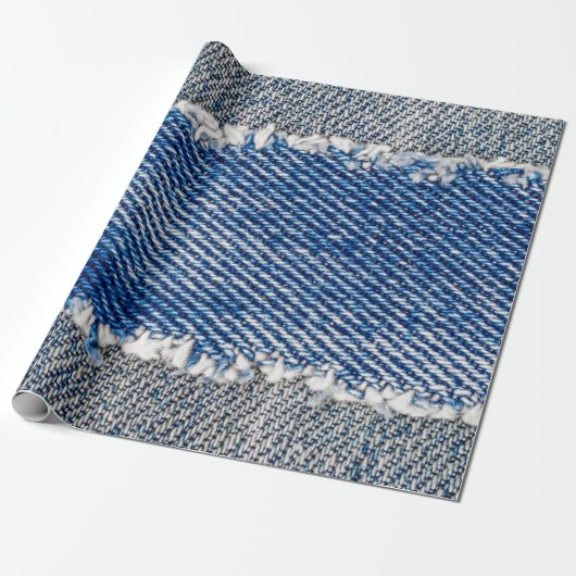 Papier Cadeau Cadre Denim. Tissu en denim déchiré avec bord de f (Déroulé)