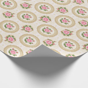 Papier Cadeau Cadre doré orné et roses roses