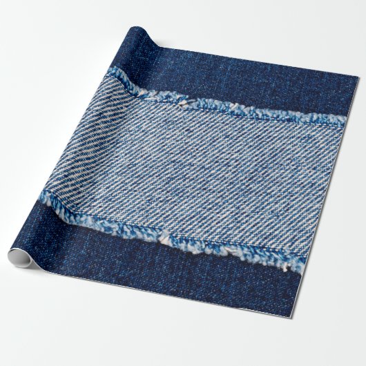 Papier Cadeau Cadre en tissu jean bleu Denim. Dénim bleu fleur (Déroulé)