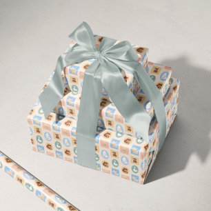 Papier Cadeau Cadre Pastel Bois Bébé Animaux