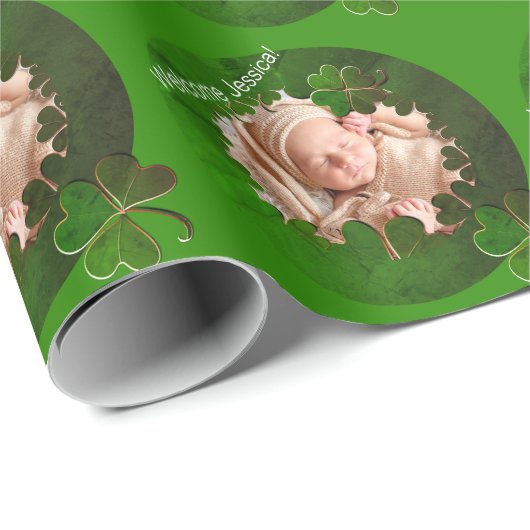 Papier Cadeau Cadre vert shamrock * Papier à enveloppement photo (Coin rond)