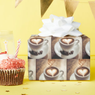 Papier Cadeau Café avec coeur et haricots