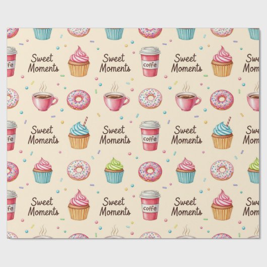 Papier Cadeau Café, beignets et cupcakes de Natasha Us (Plat)