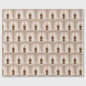 Papier Cadeau Café Frappe Avec Paille Rouge (Plat)