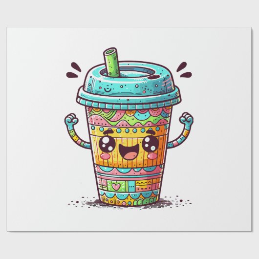 Papier Cadeau Café Kawai (Plat)