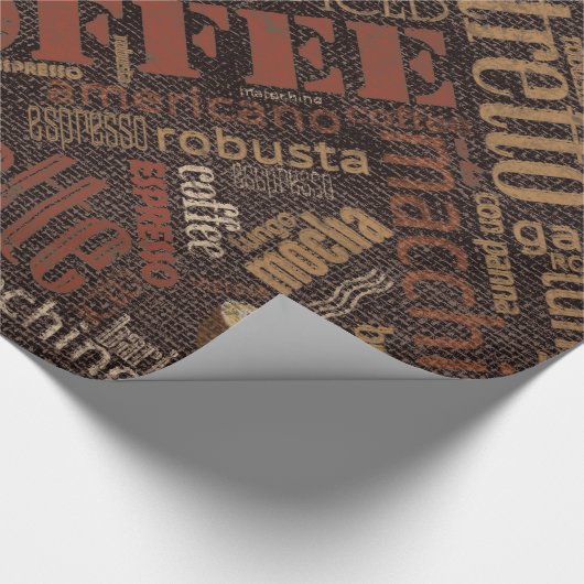 Papier Cadeau Café sur Burlap Word Cloud Brown ID283 (Coin)