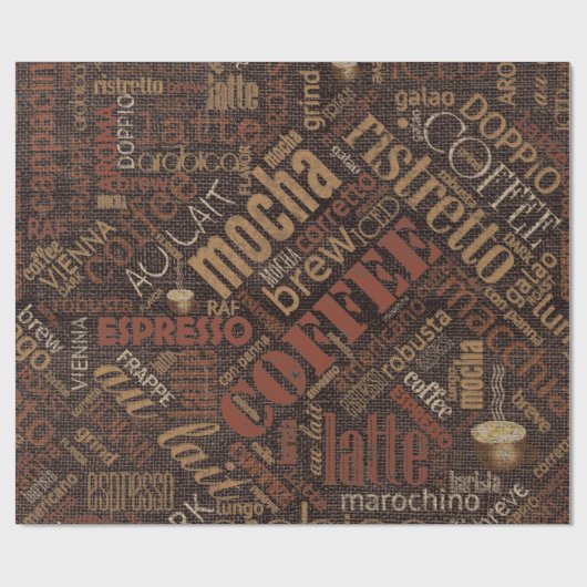 Papier Cadeau Café sur Burlap Word Cloud Brown ID283 (Plat)