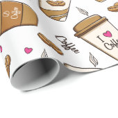 Papier Cadeau Cafés, Fèves de café, Amateur de café, Coeurs (Coin rond)