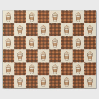 Papier Cadeau Cafetière au Plaid Épicé de Citrouille d'Automne