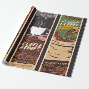 Papier Cadeau Cafetière Bannières vintages vintages, cafétéria e