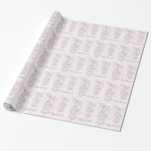 Papier Cadeau cage d'oiseau violet rose mariage faveur merci env