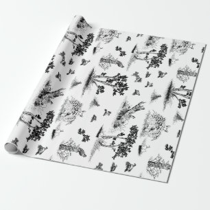 Papier Cadeau Cailles Toile De Jouy noir et blanc