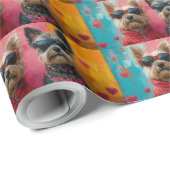 Papier Cadeau Cairn Terrier avec coeur Roses Saint Valentin (Coin rond)