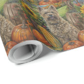 Papier Cadeau Cairn Terrier Chien Moisson Automne Thanksgiving (Coin rond)