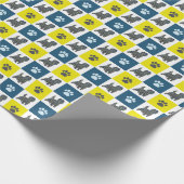Papier Cadeau Cairn Terrier Chien & Paw Yellow & Blue Grid (Coin)