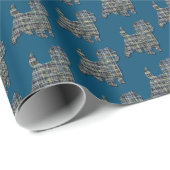 Papier Cadeau Cairn Terrier Chien Silhouette Y&B Blue (Coin rond)