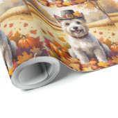 Papier Cadeau Cairn Terrier En Automne Quitte L'Art Thanksgiving (Coin rond)