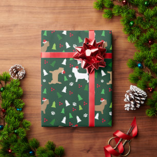 Papier Cadeau Cairn Terriers Père Noël À feuillage persistant