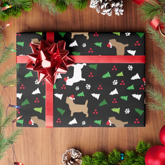 Papier Cadeau Cairn Terriers Père Noël Noir