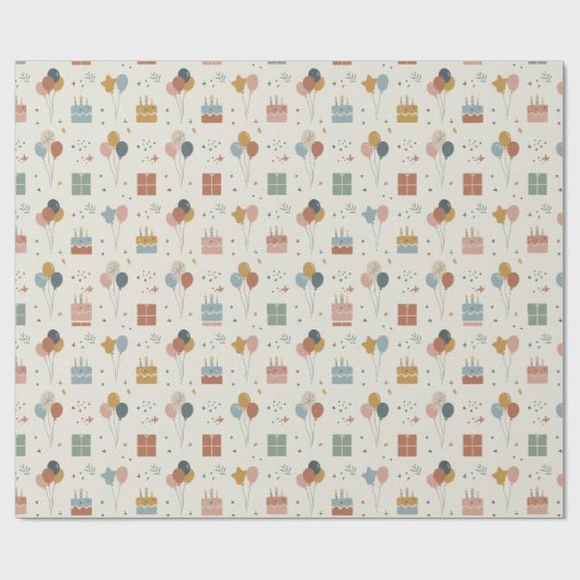 Papier Cadeau Cakes, Balloons & Confetti Scandi Birthday (Plat)
