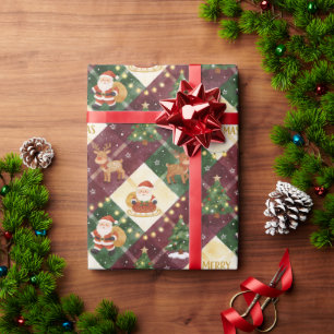 Papier Cadeau Calandre rustique de Noël avec rennes Fête à carre