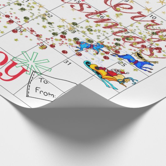 Papier Cadeau Calendrier 2021 Joyeux Noël Père Noël papier d'emb (Coin)