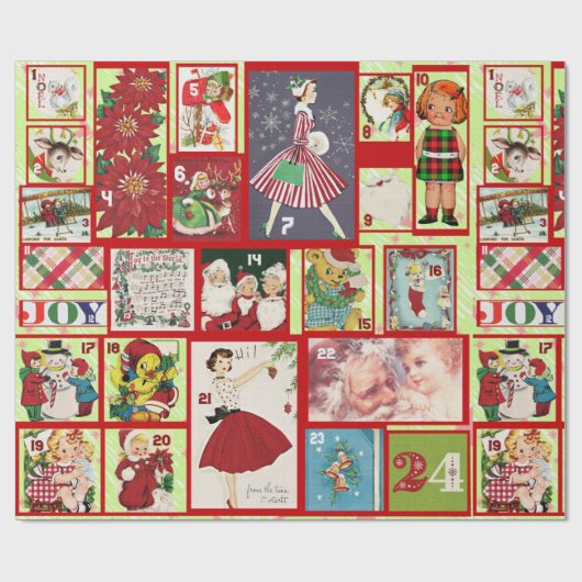 Papier Cadeau Calendrier de l'avènement rustique et rétro (Plat)