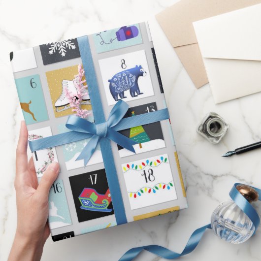 Papier Cadeau Calendrier de l'Avent de Noël (Cadeaux)