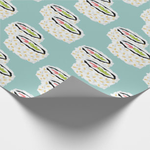 Papier Cadeau California Roll Sushi Motif Bleu clair