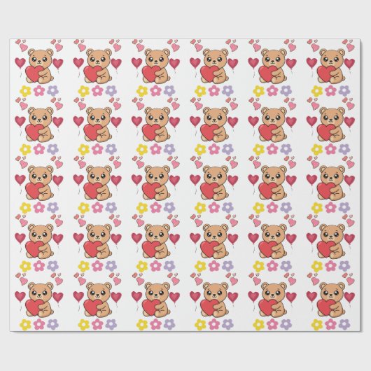 Papier Cadeau Câlins Ourson de la Saint-Valentin (Plat)