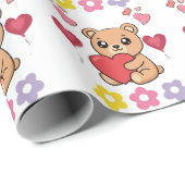 Papier Cadeau Câlins Ourson de la Saint-Valentin (Coin rond)
