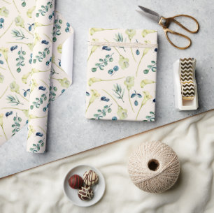 Papier Cadeau Calla Lily et Eucalyptus blancs