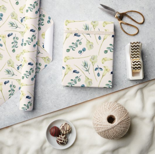 Papier Cadeau Calla Lily et Eucalyptus blancs (Artisanat)