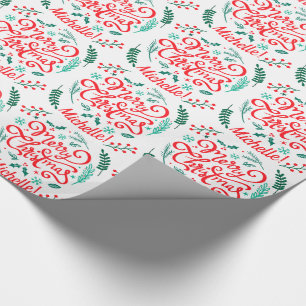 Papier Cadeau Calligraphie de Noël moderne et personnalisée