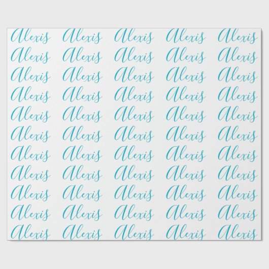 Papier Cadeau Calligraphie de nom Script Plain Simple Blanc Bleu (Plat)