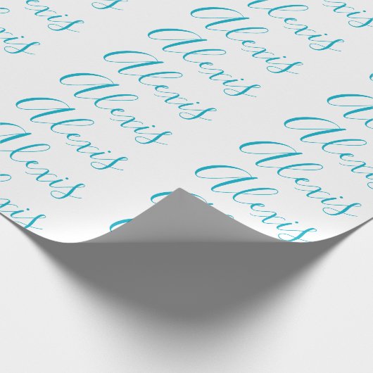 Papier Cadeau Calligraphie de nom Script Plain Simple Blanc Bleu (Coin)