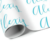 Papier Cadeau Calligraphie de nom Script Plain Simple Blanc Bleu (Coin rond)