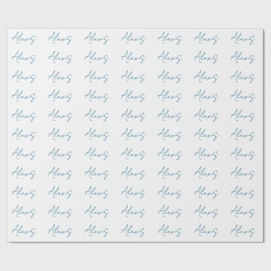 Papier Cadeau Calligraphie de nom simple blanche bleue (Plat)