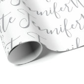 Papier Cadeau Calligraphie Élégant Gras Rétro Gris Blanc Nom (Coin rond)