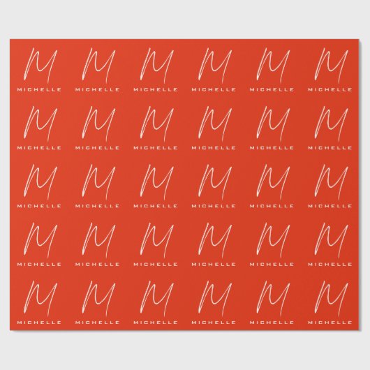 Papier Cadeau Calligraphie élégante monogramme rouge blanc votre (Plat)