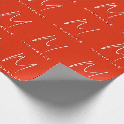 Papier Cadeau Calligraphie élégante monogramme rouge blanc votre (Coin)